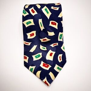 AQUASCUTUM of London Mens Tie Silk Navy Blue Red Green White Yellow Vintage RARE